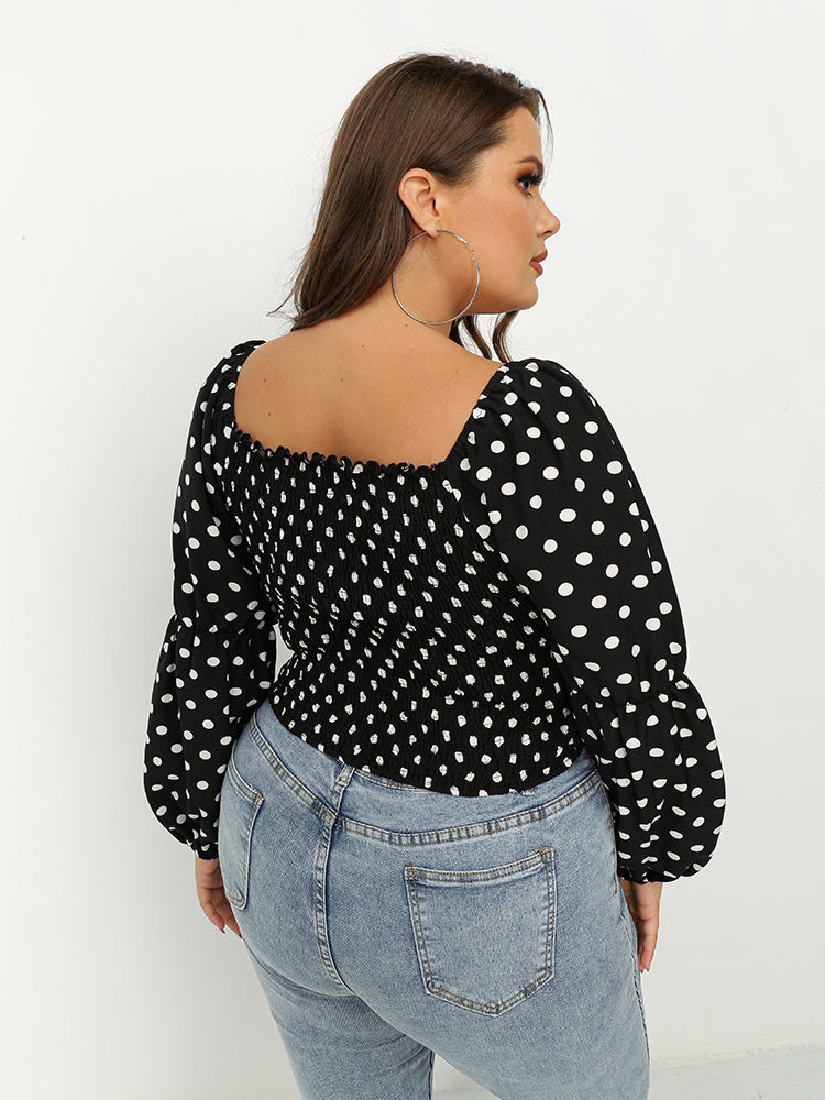 Puff Sleeve Polka Dot Crop Blouse
