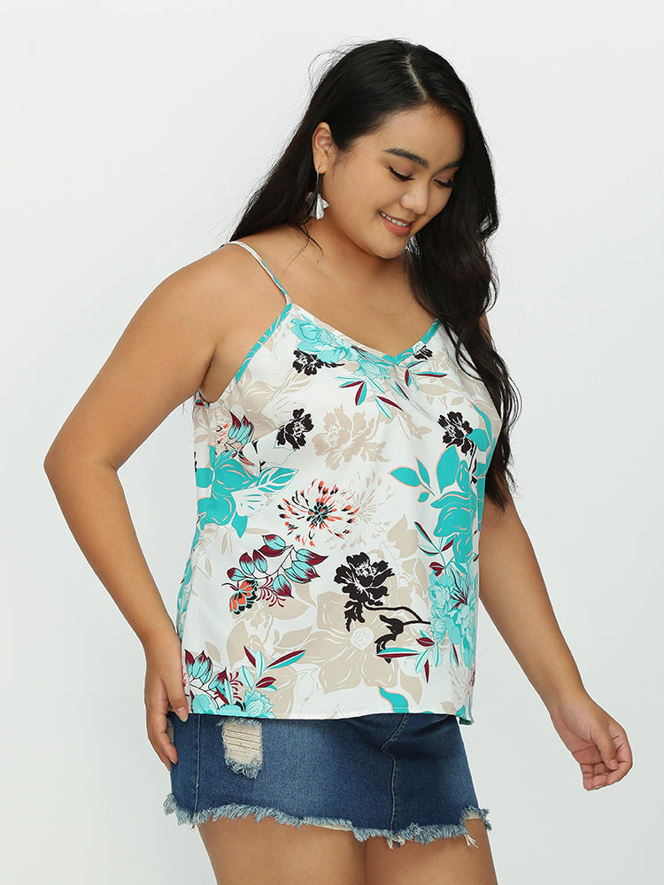 Floral V-neck Strap Tank Top