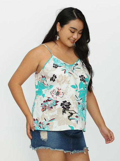 Floral V-neck Strap Tank Top