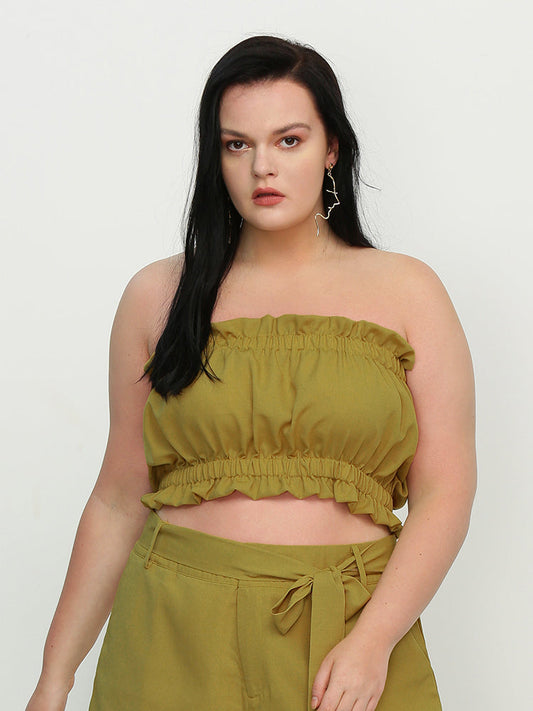 Shirred Frill Trim Crop Top