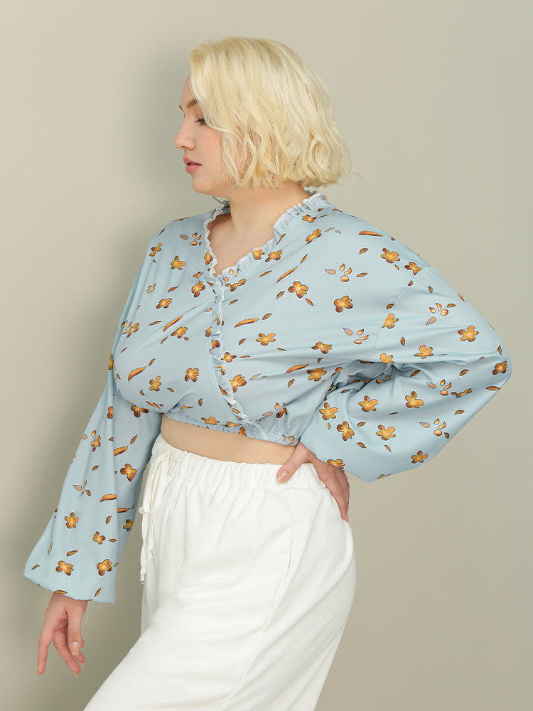 Lantern Sleeve Floral Crop Top