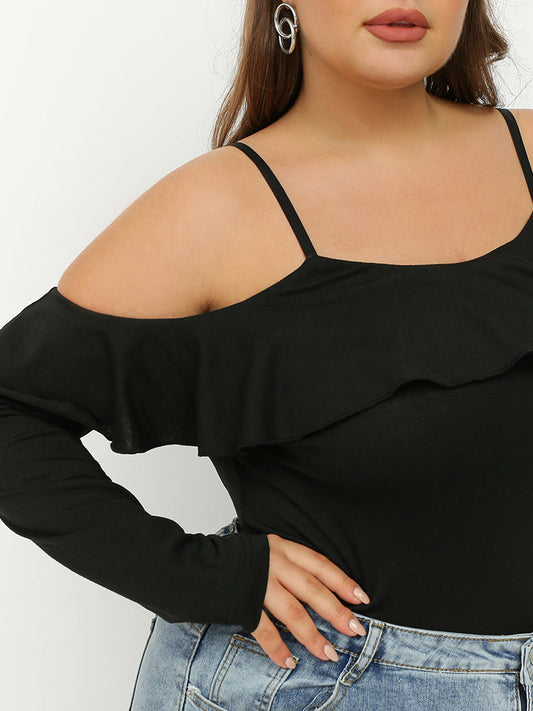 Ruffled Long-sleeved Cold Shoulder Top