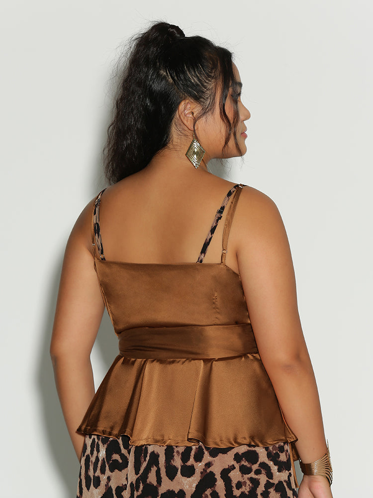 Bowknot Waist Ruffle Hem Top