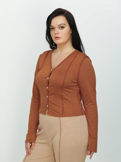 V-neck Button T-shirt