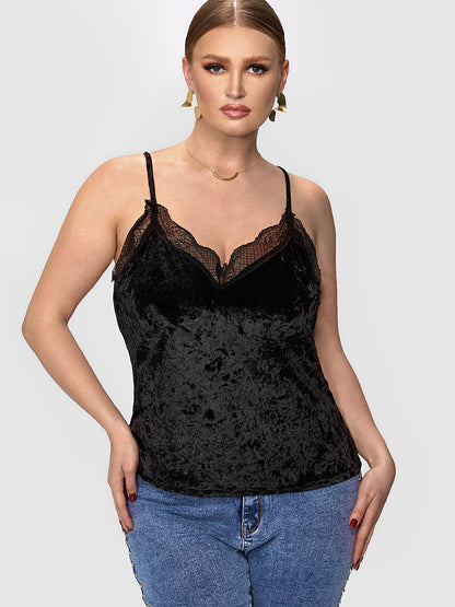 Solid Lace Trim Velvet Cami