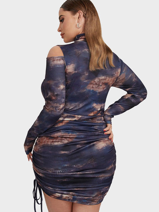 Tie Dye Drawstring Ruched Dress