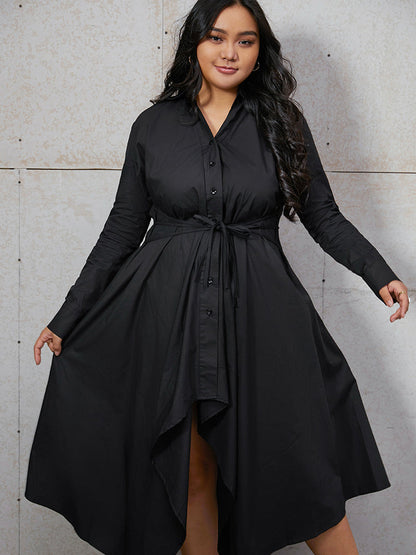 Ties Button Ruffled Shirt Dress