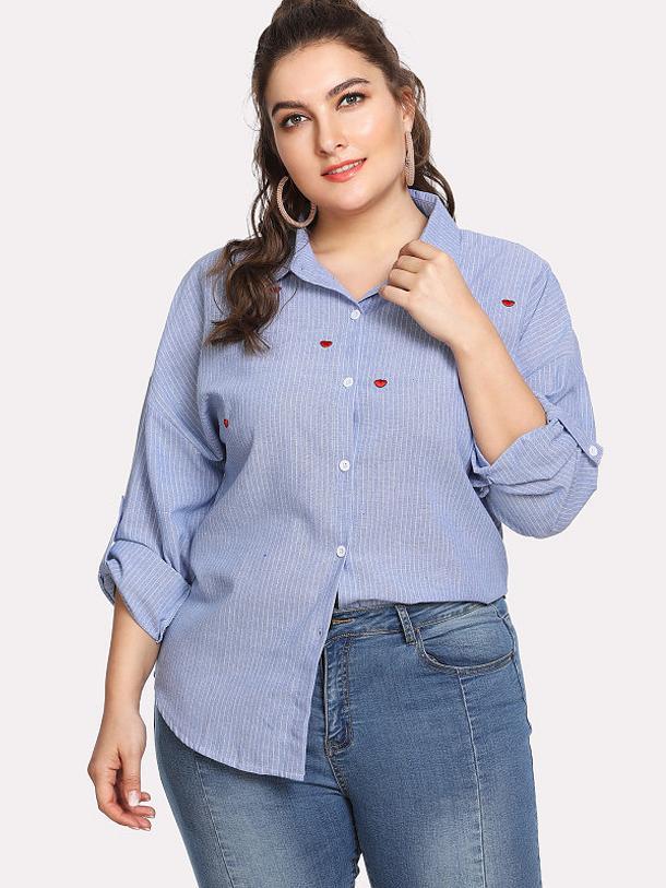 Heart Printed Striped Lapel Shirt