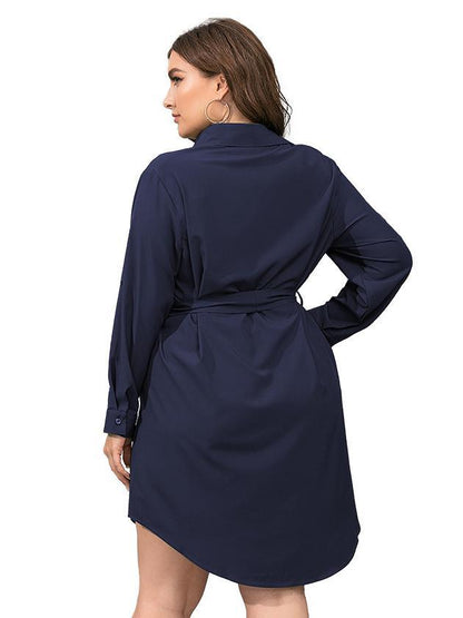 Single0breasted Belt Lapel Shirt Dress