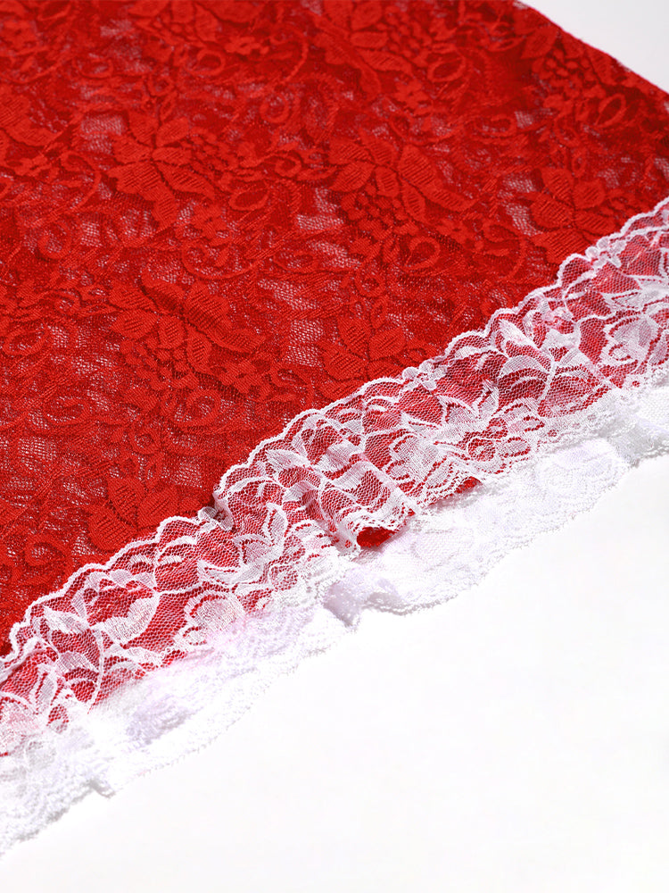 Fuzzy Trim Lace Sheer Night Dress