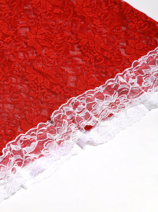 Fuzzy Trim Lace Sheer Night Dress