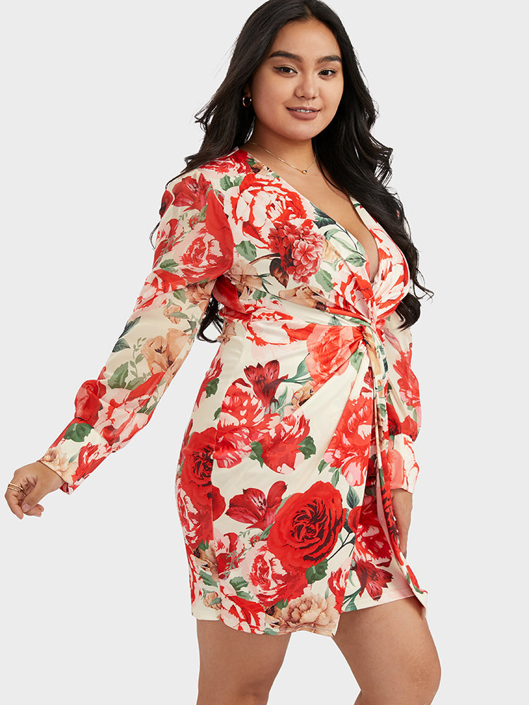 Floral Twist-front Bodycon Dress