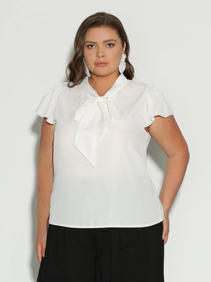 Bowknot Frill Cap Sleeve Blouse