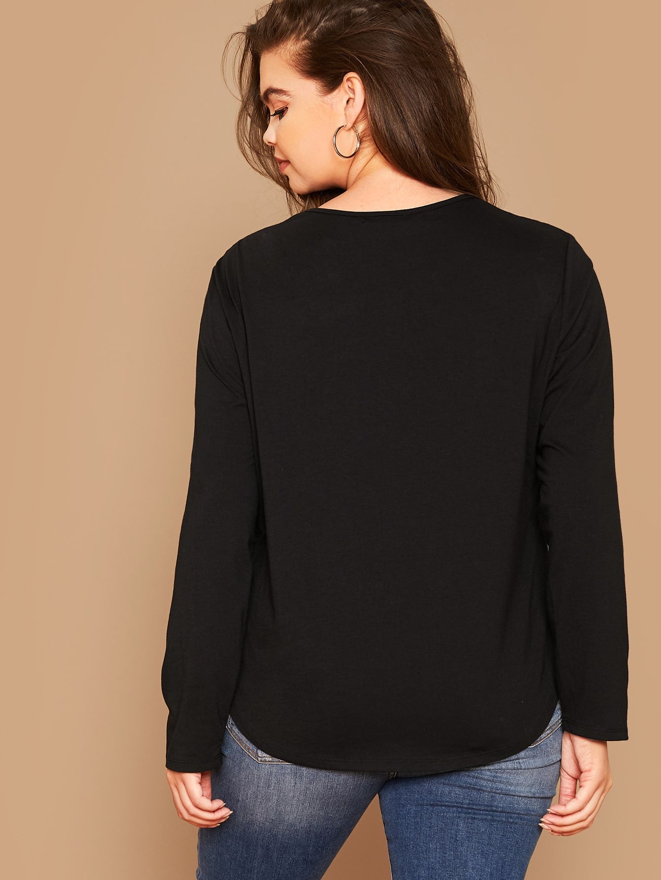 Two Tone Curved Hem Striped Tee