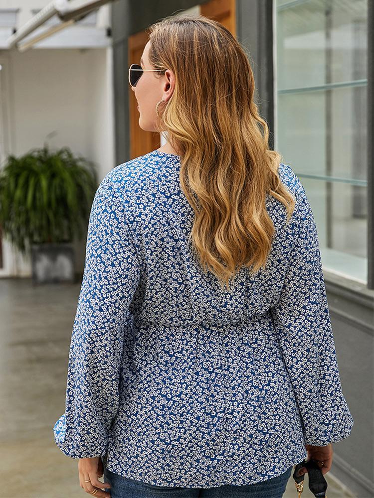 Ditsy Chiffon Lantern Sleeve Blouse