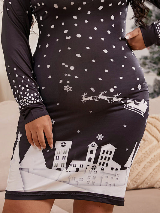 Christmas Print Strapless Bodycon Dress