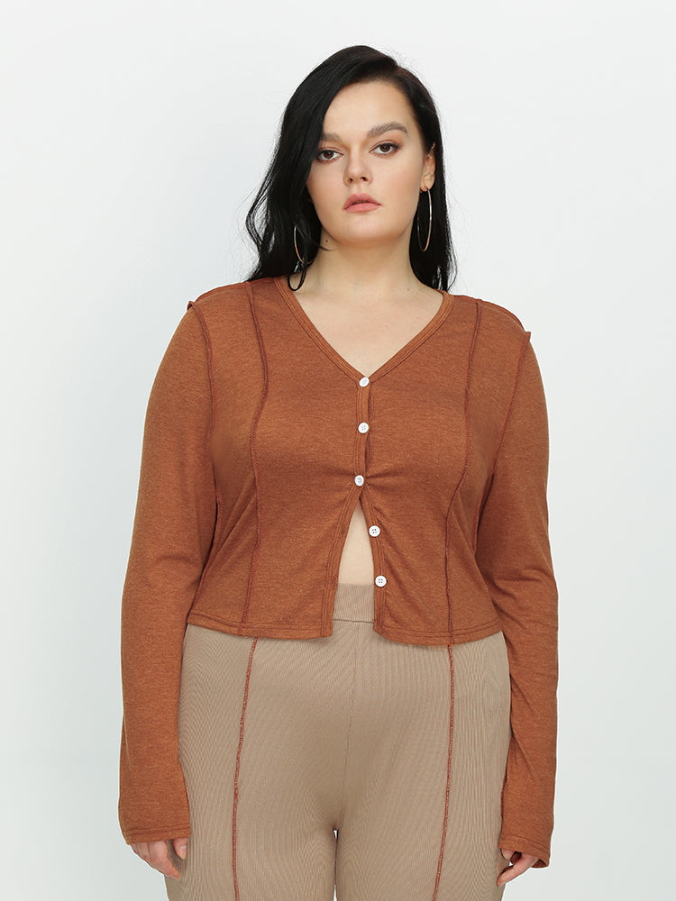 V-neck Button T-shirt