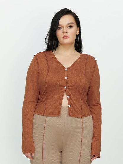 V-neck Button T-shirt