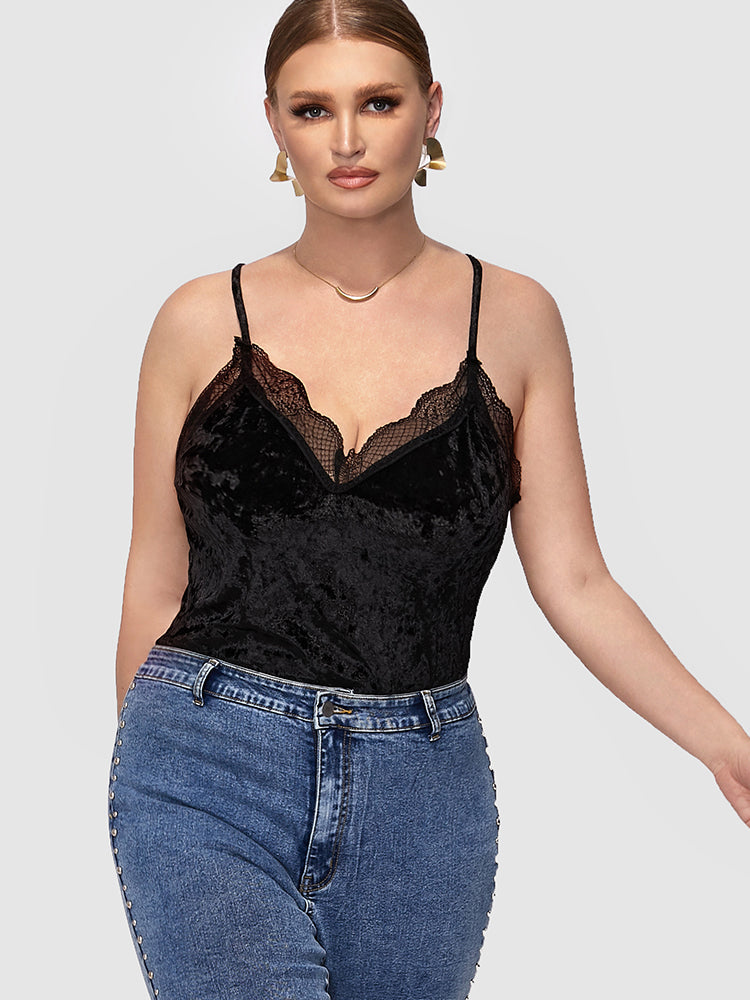 Solid Lace Trim Velvet Cami