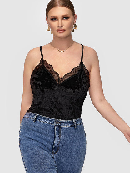 Solid Lace Trim Velvet Cami