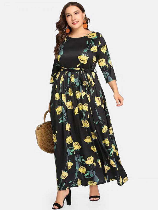 Floral Printed Belt Maxi Dress