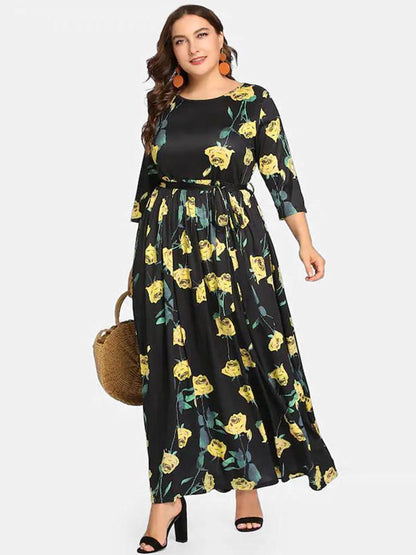 Floral Printed Belt Maxi Dress