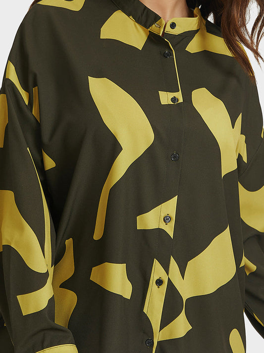 Geometric Print Hooded Blouses