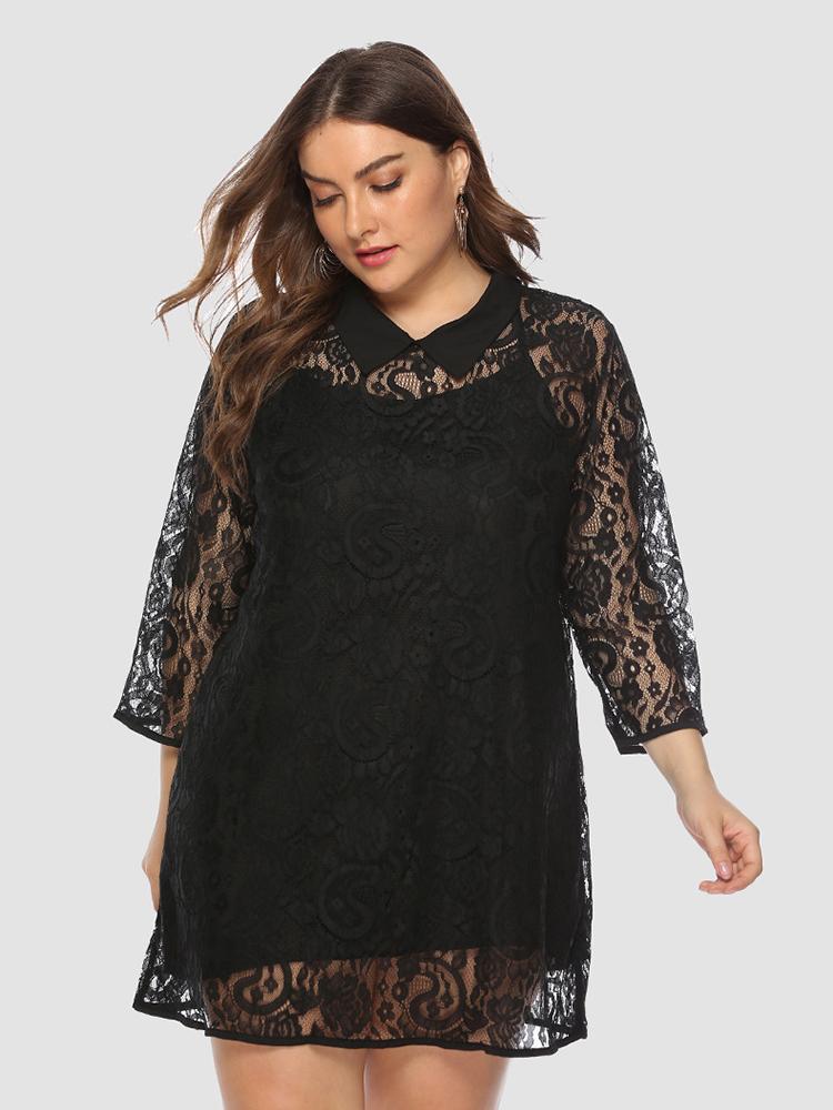 Lace Hollow Out Lapel Dress