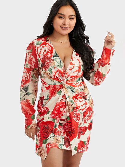 Floral Twist-front Bodycon Dress