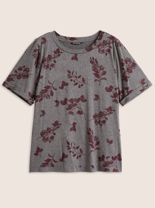 Plants Print Roll Hem T-shirt