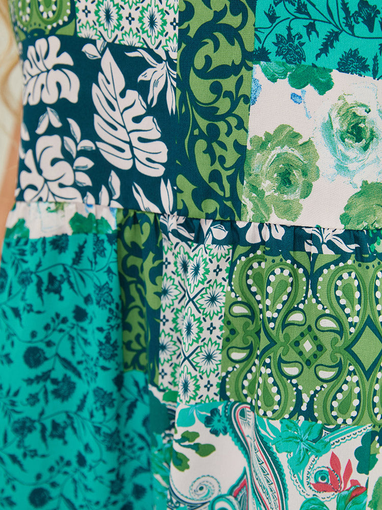 Pixel Flower Pocket Ruffle Hem Cami Dress