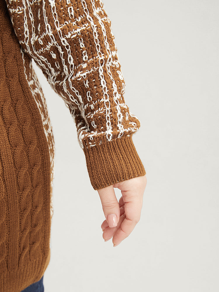 Gingham Contrast Soft Sexy Yarn Knit Cable Knit Button Front Cardigan