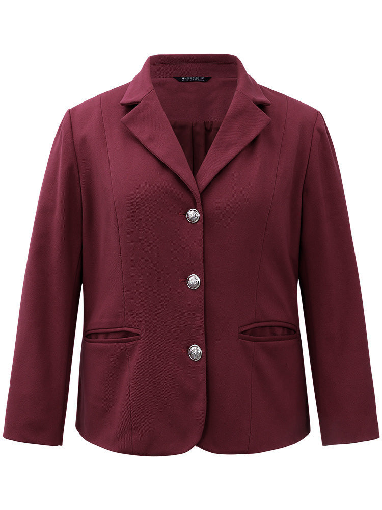 Solid Button Fly Pocket Suit Collar Blazer