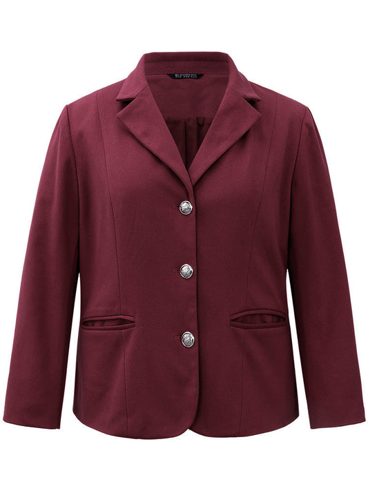 Solid Button Fly Pocket Suit Collar Blazer