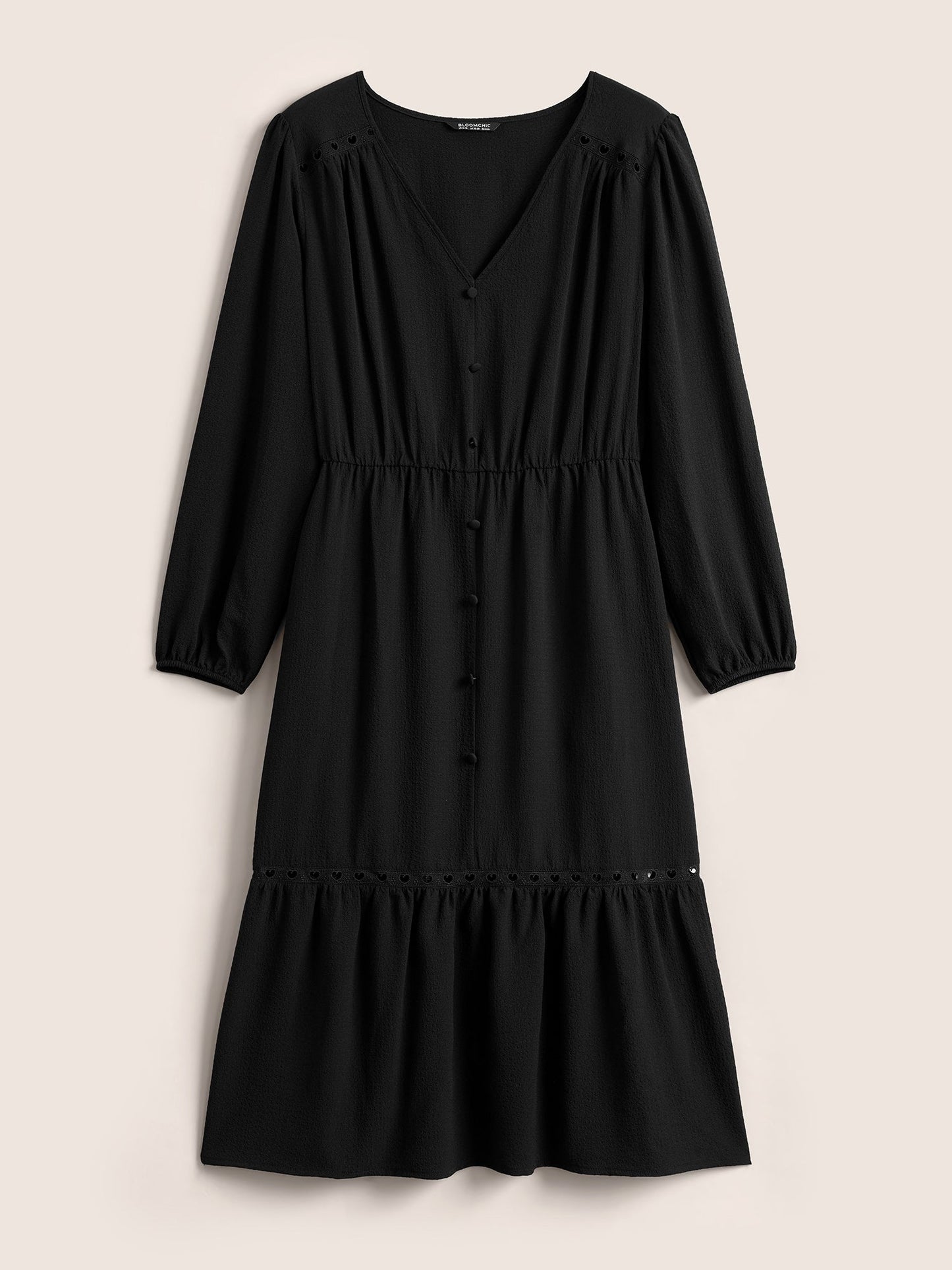 Hollow Out Lantern Sleeve Flutter Layered Hem Dress