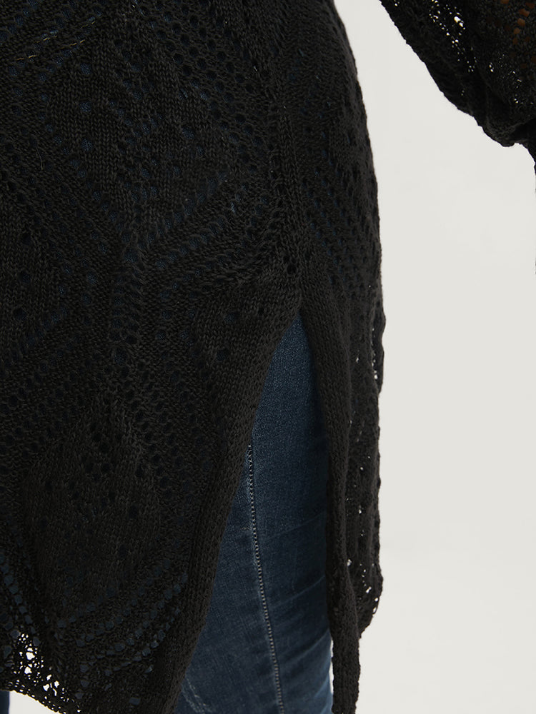 Plain Ice Rayon Yarn Cut Out Split Hem Knit Top