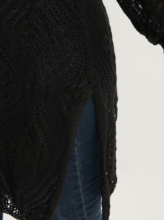 Plain Ice Rayon Yarn Cut Out Split Hem Knit Top