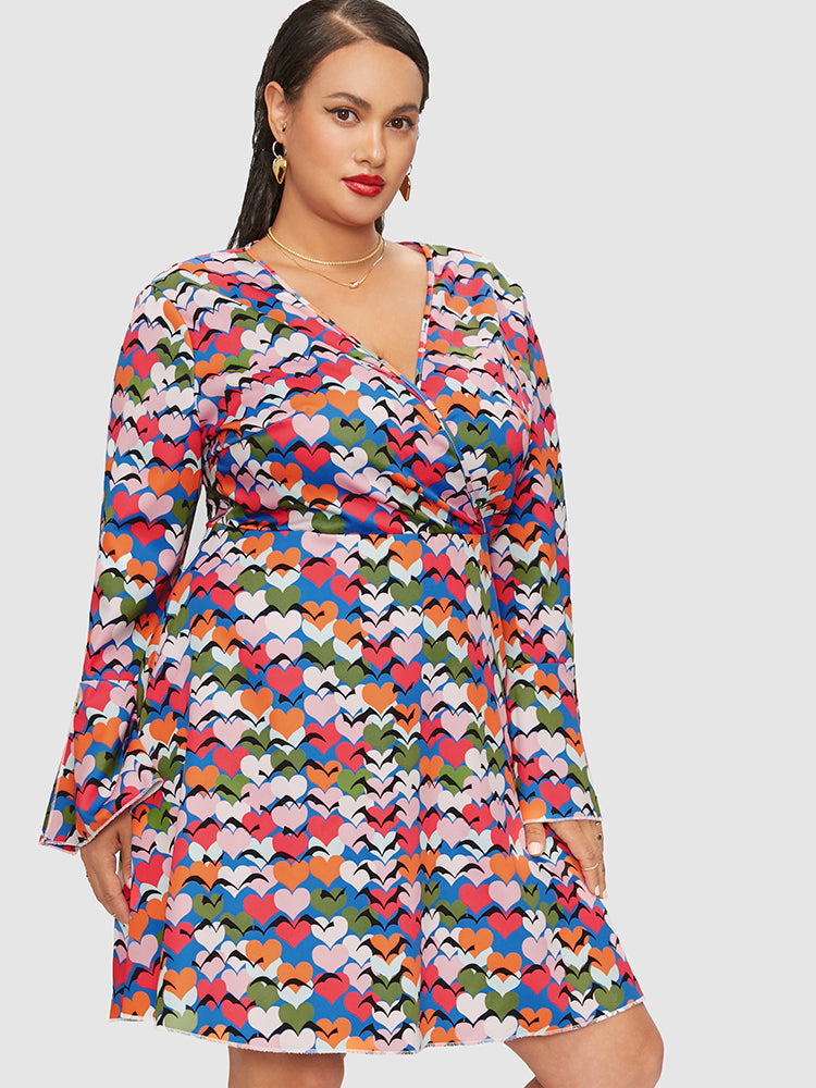 Heart Print Flounce Sleeve Dress