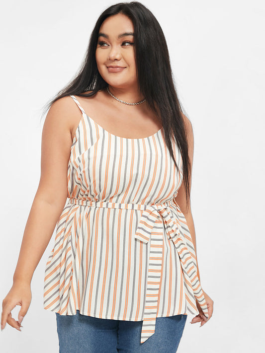 Striped Print Belted Cami Top