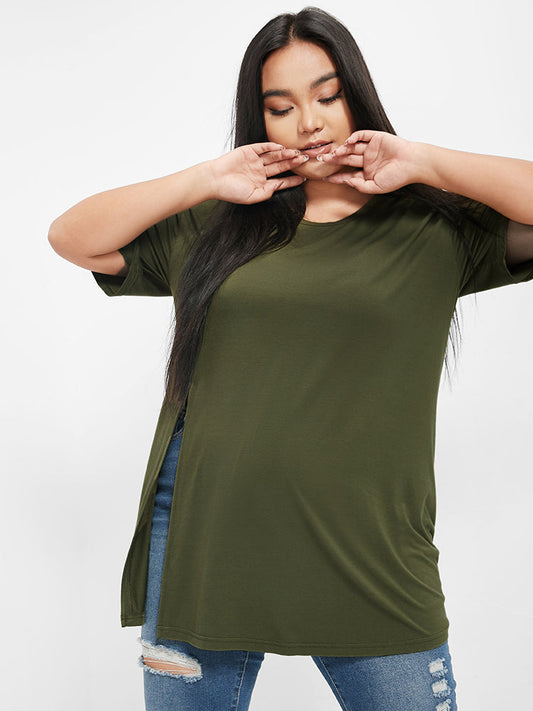 Solid Split Hem T-shirt
