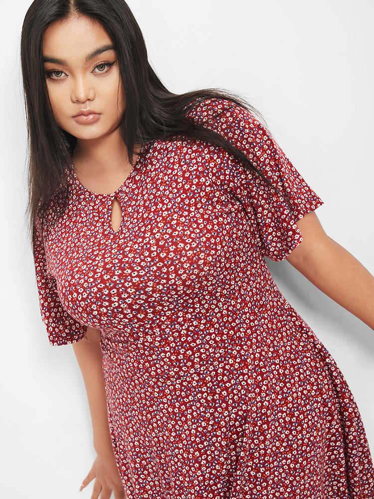 Bloom Dress - Flutter Sleeve Ditsy Floral Cut Out Short Dress