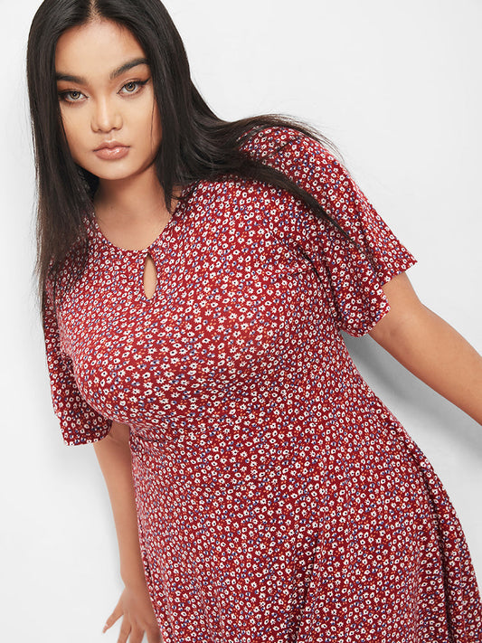 Bloom Dress - Flutter Sleeve Ditsy Floral Cut Out Short Dress