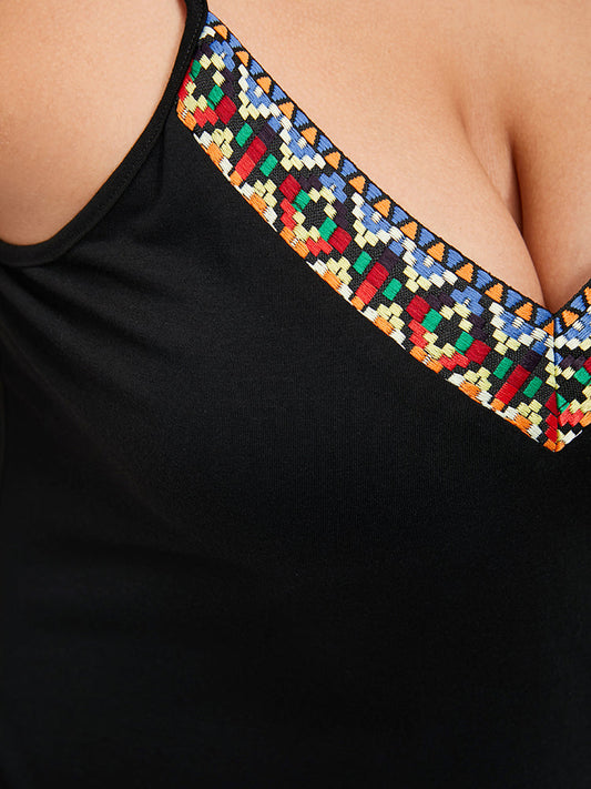 Bloom Dress - Contrast Geo Embroidery Tape Cami Dress