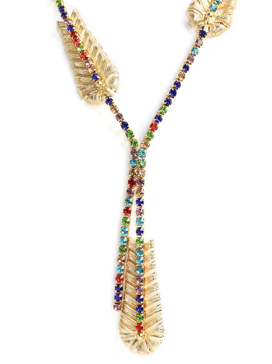 Rhinestone Decor Leaf Charm Necklace