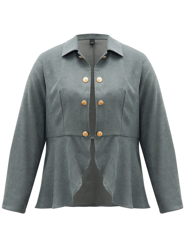 Plain Metal Button Detail Asymmetrical Hem Pleated Jacket