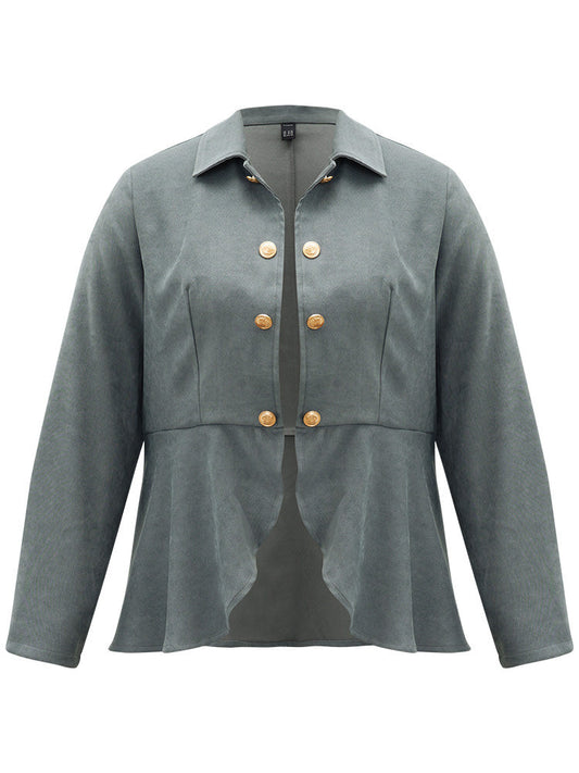 Plain Metal Button Detail Asymmetrical Hem Pleated Jacket
