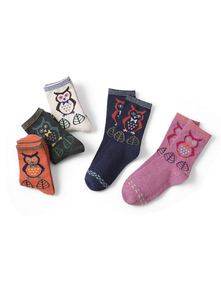 5 Pairs Owl & Geo Pattern Socks