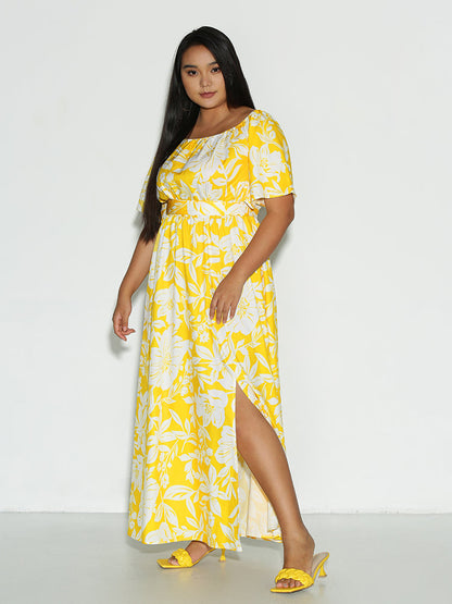 Floral Split Hem Knotted Dress