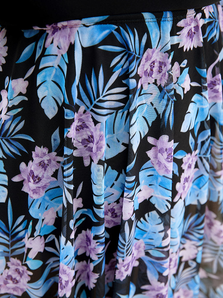 Floral Cut Out Halter Neck Hanky Hem Swim Dress