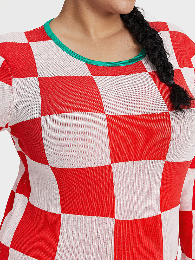 Color Block Checker Sweater Dress